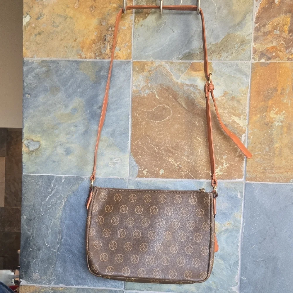 Adrienne Vittadini Brown Logo Messenger Bag